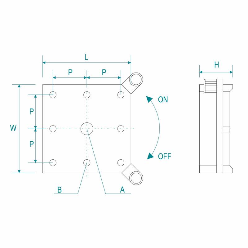 Magnet holdeplade 65x65 mm med M8 og 8xM4 gevindhul